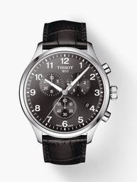 [T116.617.16.057] 45mm Black Dial Watch With A Black Leather Strap
