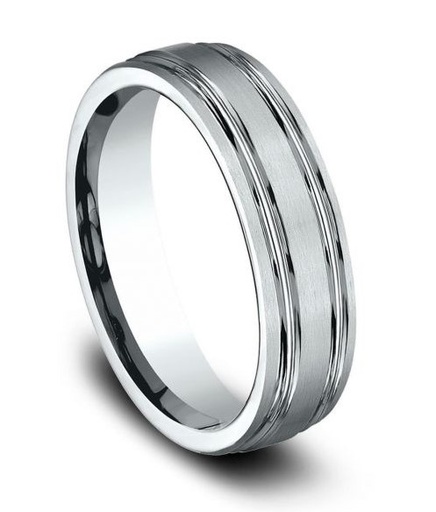 [CF5644414KW] 14Kt White Gold 6mm Comfort Fit Two Center Cut Band Sz10