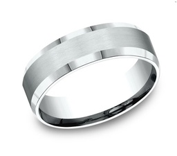 [CF6741614KW] White Gold 7mm Comfort Fit Bevel Edge Band