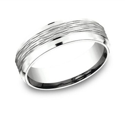 [CF67742] White Gold 7mm Comfort Fit Micro Bark Design Band