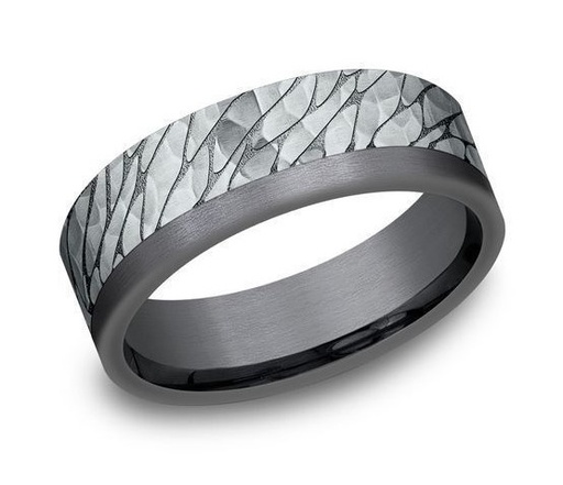 [025W7393TA10] Tantalum And 14Kt White Gold Comfort Fit Pebble Design Band Sz10