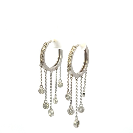 [ER0007-301] 14Kt White Gold Diamond Hoop Dangle Earrings 0.88cttw