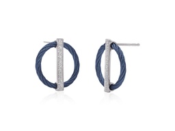[03-28-1221-11] White Gold Blueberry Nautical Cable Diamond Circle Drop Earrings 0.18cttw