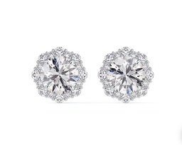 [EA1050RD122DCW00ST] White Gold Floral Halo Diamond Stud Earrings 1.21cttw