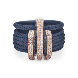 [02-24-1513-11] Rose Gold Blueberry Nautical Cable Diamond Three Station Ring 0.27cttw