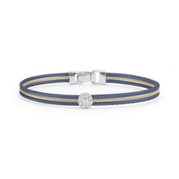 [04-48-S812-11] White Gold Carnation And Blueberry Nautical Cable Diamond Circle Station Bracelet 0.05ct