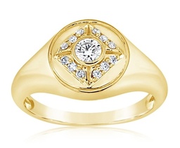 [FR1204RD026DCY0650] Yellow Gold Diamond Icon Signet Ring 0.22cttw