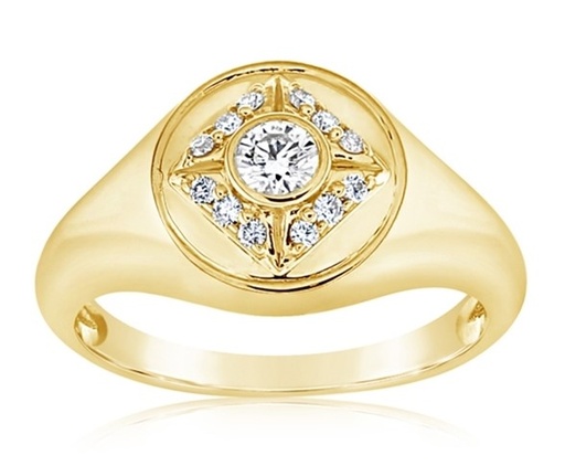 [FR1204RD026DCY0650] Yellow Gold Diamond Icon Signet Ring 0.22cttw