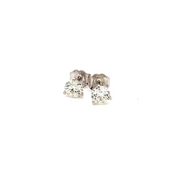 [E001-100] White Gold Diamond Three Prong Stud Earrings 1.00cttw
