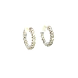 [E040-120-24-W] White Gold Diamond In/Out Hoop Earrings 1.19cttw