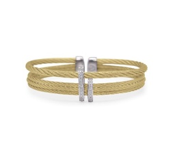 [04-37-1312-11] White Gold Yellow Nautical Cable Diamond Double Station Cuff 0.16cttw
