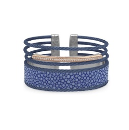 [04-24-R306-11] Rose Gold Blueberry Nautical Cable Diamond Cuff With Stingray 0.27cttw