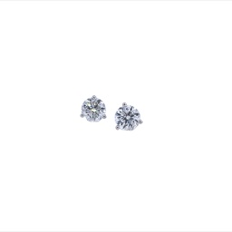 [S01514] 14Kt White Gold Three Prong Stud Earrings With Round Diamonds Weighing 2.42cttw