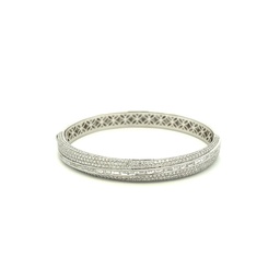 [LB2422] White Gold Bangle Bracelet With Baguette 1.48ct And Round Diamonds 2.31ct