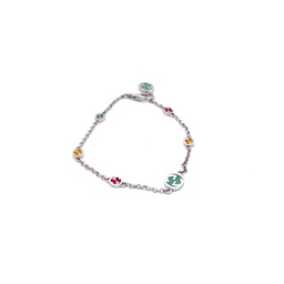 [YBA728951001017] Sterling Silver Interlocking GG Bracelet With Multi Color Enamel