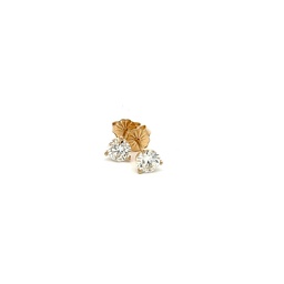 [S01641] Yellow Gold Three Prong Stud Earrings With Round Diamonds Weighing 1.01cttw