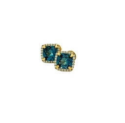 [LBTCS8MSTYD] 18Kt Yellow Gold Earrings With A Cushion London Blue Topaz And A Round Diamond Halo Weighing 0.30cttw