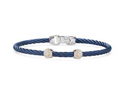 [04-24-S922-11] Rose Gold Blueberry Nautical Cable Two Circle Station Bracelet With Round Diamonds Weighing 0.09cttw