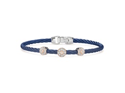 [04-24-S932-11] Rose Gold Blueberry Nautical Cable Three Circle Station Bracelet With Round Diamonds Weighing 0.14cttw