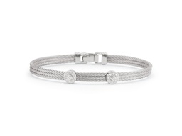 [04-32-S822-11] White Gold Grey Nautical Cable Two Circle Station Bracelet With Round Diamonds Weighing 0.09cttw