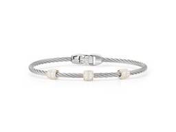 [04-33-S937-11] Yellow Gold Grey Nautical Cable Three Barrel Station Bracelet With Round Diamonds Weighing 0.21cttw