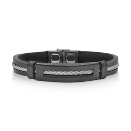 [04-93-RB30-00] Grey Nautical Cable And Black Rubber Men's Bracelet