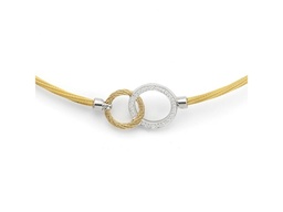 [08-37-S582-11] White Gold Yellow Nautical Cable Interlocking Pendant Necklace With Round Diamonds Weighing 0.19cttw