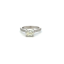 [S01756] White Gold Ring With A Cushion Center Diamond Weighing 2.23ct And A Hidden Halo And Diamond Band Weighing 0.33ct