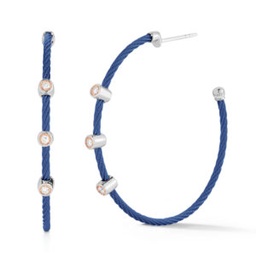 [03-24-S223-11] Yellow Gold Blueberry Nautical Cable Hoop Earrings With Round Diamonds Weighing 0.12cttw