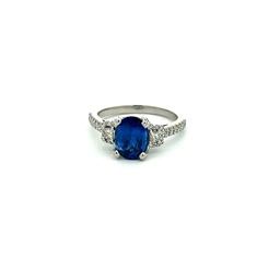 [S01638] Platinum Ring With An Oval Sapphire Weighing 2.20ct And Diamond Side Stones With A Half Eternity Band