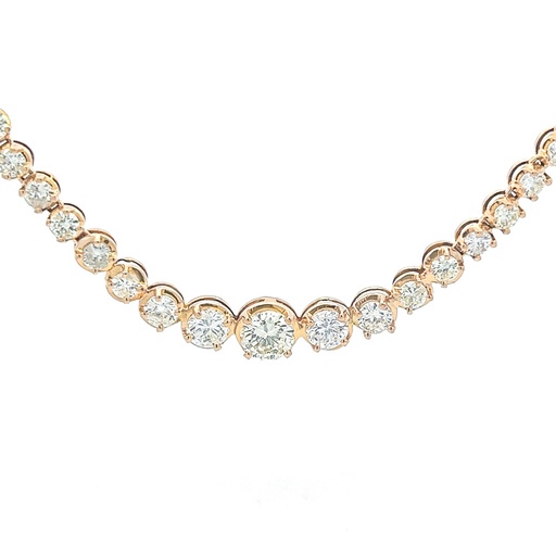 [17.00] Yellow Gold Graduated Riviera Necklace With Round Diamonds Weighing 17.00cttw