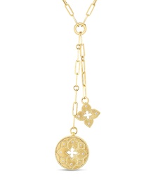 [7773276AYCHX] Yellow Gold Double Venetian Princess Medallion Necklace With Round Diamonds Weighing 0.14cttw