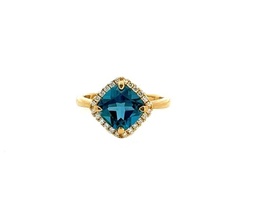 [LBTCS8RGYD] Yellow Gold London Blue Topaz Ring With A Halo Of Round Diamonds Weighing 0.15cttw