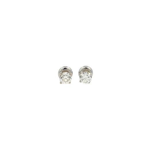 [S02289] Round Brilliant Cut Diamond Studs 1.03cttw H/SI2 14Kt White Gold Cocktail Set Screwbacks