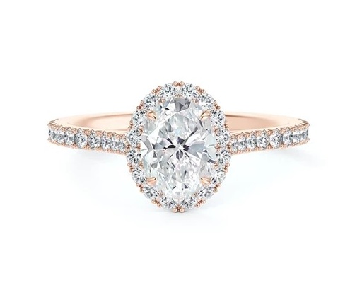 [ER-1025-OV-070-D3-R-0650] 18Kt Rose Gold Halo Style Ring With An Oval Diamond Weighing 0.70ct and (38) Round Diamonds Weighing 0.37ct