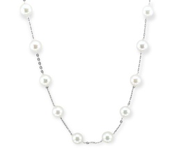 [TCW165] White Gold Tin Cup Necklace With Cultured Pearls