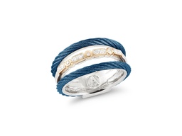[02-24-S073-11] Yellow Gold Blueberry Nautical Cable Three Row Ring With Round Diamonds Weighing 0.09cttw