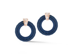 [03-28-S026-10] White Gold Blueberry Nautical Cable Two Row Circle Drop Earrings With Round Diamonds Weighing 0.03cttw
