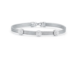 [04-32-S832-11] White Gold Grey Nautical Cable Three Circle Station Bracelet With Round Diamonds Weighing 0.14cttw
