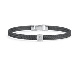 [04-52-0814-11] 18Kt White Gold Black Nautical Cable Square Station Bracelet With Round Diamonds Weighing 0.05cttw