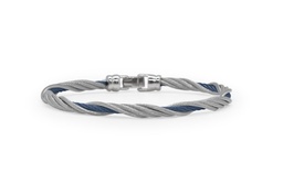 [04-96-1402-00] Stainless Steel Grey And Blueberry Nautical Cable Twisted Bangle Bracelet