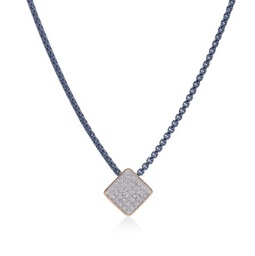 [08-24-1664-11] White Gold Blueberry Chain Necklace With A Square Diamond Station Weighing 0.30cttw
