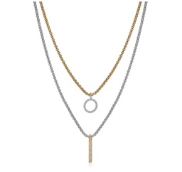 [08-34-1023-11] Two Toned Yellow And Grey Chain Double Layered Necklace With Round Diamonds Weighing 0.18cttw