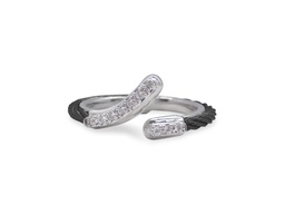 [02-52-1711-11] White Gold Black Nautical Cable Bypass Ring With Round Diamonds Weighing 0.08cttw