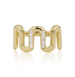 [R0803DY] 14Kt Yellow Gold Squiggle Ring With 6 Baguette Diamonds Weighing 0.17cttw