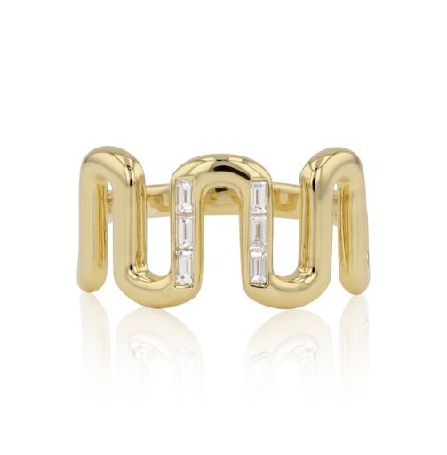 [R0803DY] 14Kt Yellow Gold Squiggle Ring With 6 Baguette Diamonds Weighing 0.17cttw
