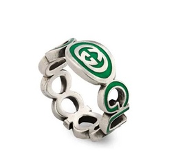 [YBC753640001015] Sterling Silver 9mm GG Interlocking Green Enamel Ring