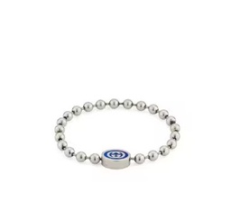 [YBA753437001017] Sterling Silver Interlocking BB Blue Enamel Boule Chain Bracelet 7.5"