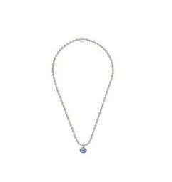 [YBB75343800100U] Sterling Silver Interlocking GG Blue Enamel Boule Chain Necklace 22"