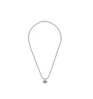 [YBB75343800100U] Sterling Silver Interlocking GG Blue Enamel Boule Chain Necklace 22"